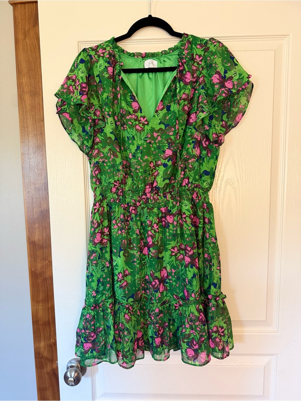 Sugarlips Green Floral Dress with Pink Accents